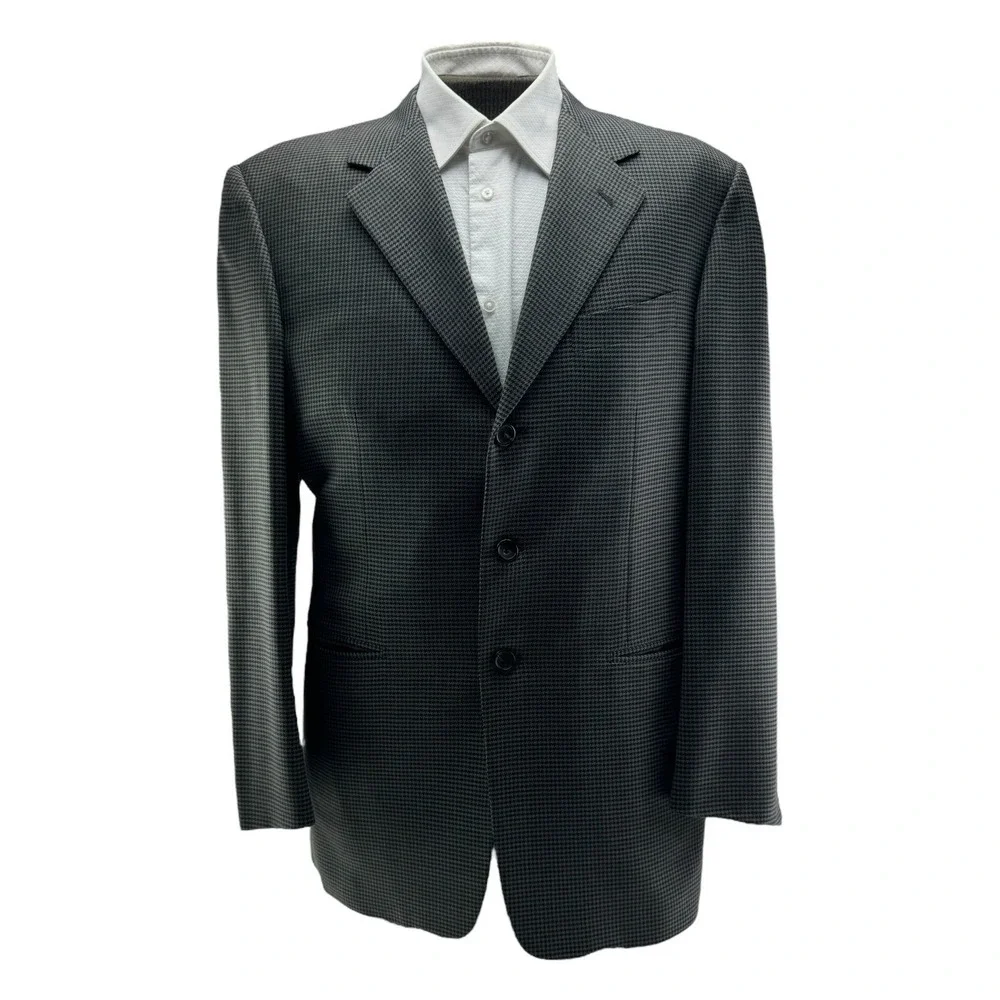 Pal Zileri Gray & Black Houndstooth Wool 3 Button Blazer Mens Size 42L‎